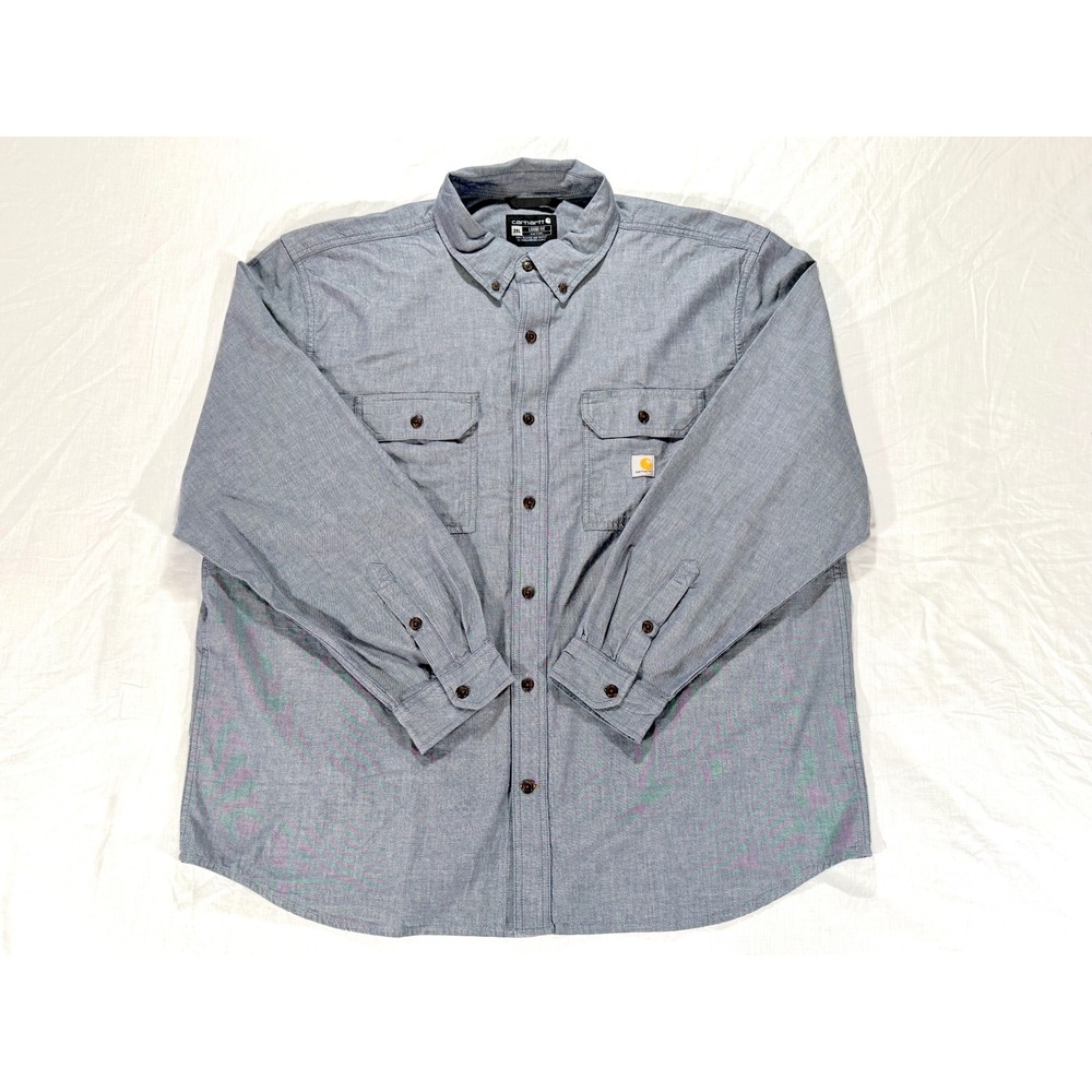 Carhartt Mens 2XL Blue Chambray Loose Fit Button Down Work Shirt TW4368-M